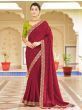 Luxuriant Red Thread Embroidery Vichitra Saree With Blouse