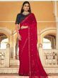 Pleasant Red Sequined Chinon Party Wear Saree With Blouse