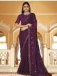Winning Wine Sequined Embroidered Chinon Festival Wear Saree With Blouse