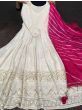 Precious White Georgette Party Wear Gown With Bandhani Dupatta