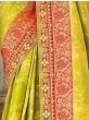Lovely Green And Red Gota Work Pure Dola Silk Traditional Saree