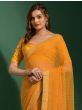 Pleasant Yellow Thread Embroidery Chiffon Saree With Blouse

