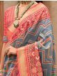 Stunning Blue-Red Patola Printed Silk Saree With Blouse