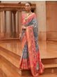 Stunning Blue-Red Patola Printed Silk Saree With Blouse