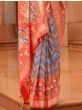 Alluring Blue-Orange Patola Printed Silk Saree With Blouse