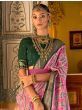 Incredible Pink And green Patola Printed Dola Silk Saree With Belt