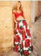 Red Rose Floral Printed Satin Party Wear Lehenga Choli With Dupatta 