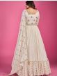 Exquisite White Thread Embroidered Silk Gown With Dupatta