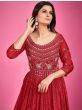 Marvelous Red Mirror Work Silk Gown With Dupatta