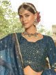 Pleasing Teal Blue Shaded Sequins Silk Lehenga With Embroidered Choli