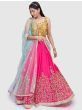 Pink Thread Embroidery Mulberry Silk Bridal Lehenga With Yellow Choli