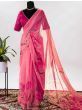 Surprising Peach Organza Floral Printed Saree With Blouse