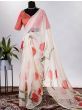 Unexpected Cream Organza Floral Printed Saree With Blouse
