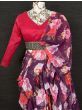 Purple Floral Ruffle Georgette Party Wear Saree With Belt