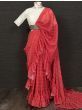 Red Ruffle Georgette Party Wear Saree With Belt