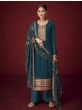 Gigantic Teal Blue Thread Embroidered Georgette Festive Wear Salwar Suit