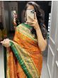 Enchanting Orange Foil printed Silk Festival Wear Saree With Blouse

