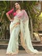 Magnificent Light Green sequins Embroidered Satin Party Wear Saree