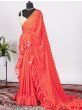 Unanticipated Red Digital Printed Frill Chinon Saree With Blouse
