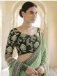 Pista Green Floral Embroidered Organza Wedding Wear Saree