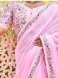 Incredible Baby Pink Fancy Embroidery Georgette Saree With Blouse