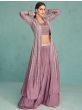 Alluring Purple Chinon Ready-Made Crop Top Lehenga With Jacket
