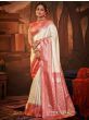 Beautiful white-Red Pure Kanchivaram Silk Saree With Blouse