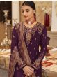 Phenomenal Wine Thread Embroidered Georgette Palazzo Suit
