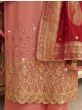 Incredible Dusty Pink Thread Embroidery Georgette Palazzo Suit
