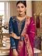 Outstanding Blue Thread Embroidered Georgette Palazzo Suit
