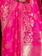 Prominent Pink Zari Weaving Pure Satin Wedding Wear Saree
