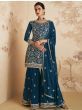 Prominent Blue Embroidered Georgette Ready-Made Sharara Suit