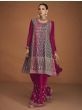 Engrossing Pink Embroidered Chinon Silk Festive Wear Sharara Suit
