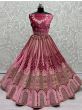 Preety Pink Thread Work Velvet Bridal Wear Lehenga Choli