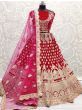 Pink Heavy Thread Work Velvet Bridal Lehenga Choli