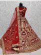 Adorable Red Zari Embroidery Velvet Bridal Wear Lehenga Choli