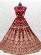 Attractive Red Velvet Embroidery Bridal Wear Lehenga Choli
