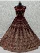 Wonderful Maroon Velvet Zari Embroidered Bridal Wear Lehenga Choli 