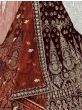 Wonderful Maroon Velvet Zari Embroidered Bridal Wear Lehenga Choli 