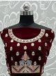 Adorable Dark Maroon Multi-Thread Embroidery Velvet Bridal Lehenga