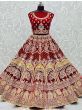 Amazing Red Thread Embroidered Velvet Bridal Wear Lehenga Choli