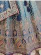 Prominent Sky Blue Embroidery Velvet Wedding Wear Lehenga Choli
