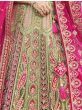 Alluring Green And Pink Heavy Embroidered Velvet Lehenga Choli