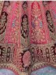 Wonderful Pink And Maroon Embroidered Velvet Bridal Lehenga Choli