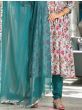 Astonishing Light Blue Floral Printed Silk Pant Suit With Dupatta