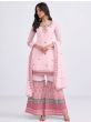 Elegant Light Pink Thread Embroidery Georgette Sharara Suit
