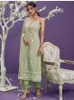 Pista Green Lucknowi Work Net Party Wear Straight Salwar Suit
