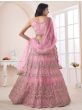 Attractive Pink Pearl Work Net Bridesmaid Lehenga Choli With Dupatta