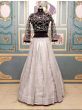 Grey Embroidered Jacquard Party Wear Crop Top Lehenga