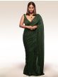Sabyasachi Bottle Green Sequins Georgette Party Wear Saree With Blouse